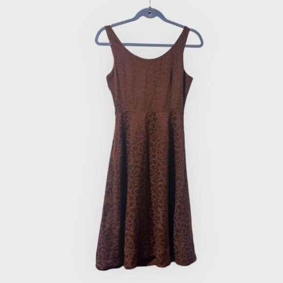 ODILLE Anthropologie NWT Brown Floral Jacquard Tie Front A-Line Dress Size 2 - Picture 2 of 16